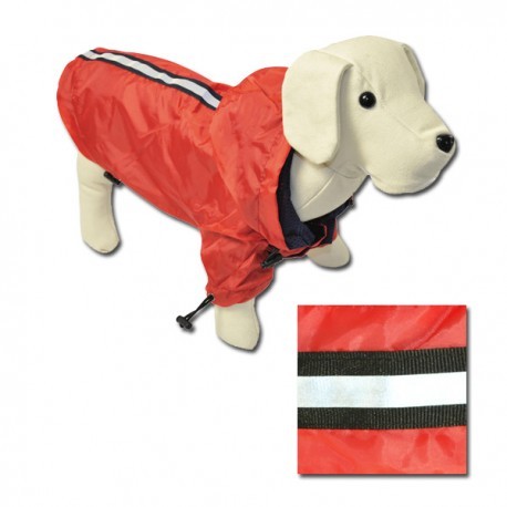 Chubasquero de color rojo y con reflectante para perros